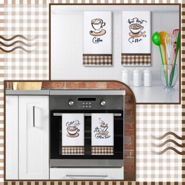 Ferraycle 4 Pieces Kitchen Towels, Coffee Kitchen Hand Towels, Dish Towels, Absorbent Decorative Dish Cloths, for Farmhouse Housewarming (Mainly White,Coffee Style)