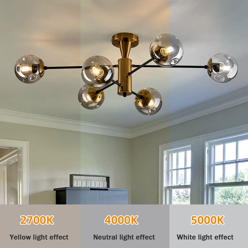 hesoge Modern Semi Flush Mount Ceiling Light Fixture 6-Light Sputnik