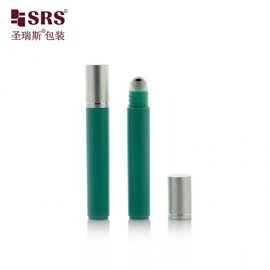 8ml Green Frosted Plastic PP Roller Ball Bottle for Eye Cream & Massage Essence - Empty Container with Large Steel Ball (Green Sand Bottle) + Bright Gold Aluminum Cap 30ea