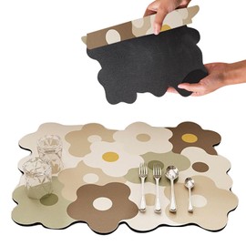 Tissting Dish Drying Mat for Kitchen Counter, 16 x 12 Inch Small Absorbent Anti Slip Dishes Drain Mats Polyester Fabric Flower Pattern Heat Resistant Drying Pad, Curry