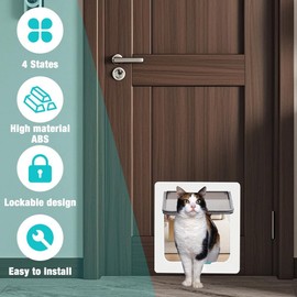 Cat Door - Safety Pet Door with 4 Way Lock, Weatherproof & Easy Installation Cat Flap Door for Interior Exterior Door, Window, Wall (5.7in x 6.1in Flap)