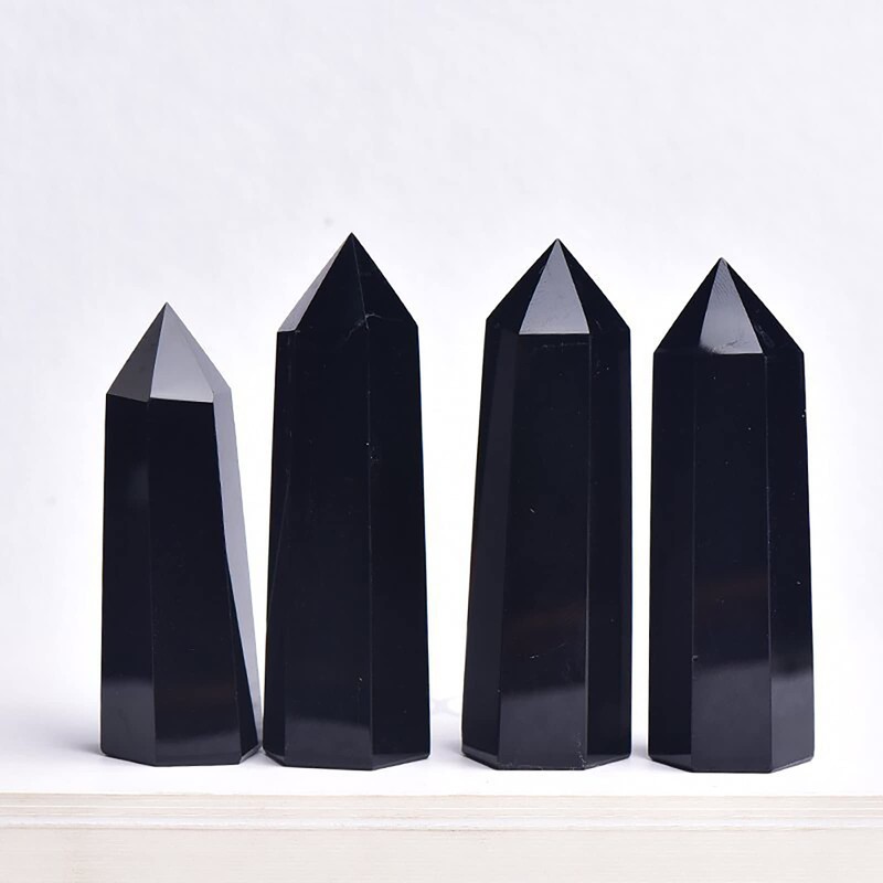 POWERTONE Natural Obsidian Gemstone Point, Hexagonal Column, Weight: 1.1 -