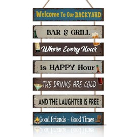 HPNIUB Welcome to Our Backyard Bar Signs, Outdoor Welcome Plaque for Porch Home Garden Patio Deck Wall Decor, Funny Rules Gift for Father’s Day Neighbors Friends Party, Summer Night Party Decorations