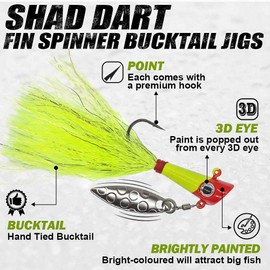 Shad Darts Fishing Lures Dart Head Jig Underspin Bucktail Hair Jigs Head for American Shad Bass Walleye Crappie Panfish 1/16oz 1/8oz 1/32oz 1/4oz 25 Pack