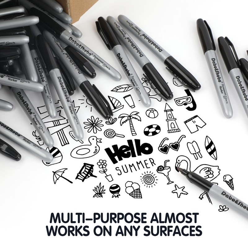 Dabo&Shobo Permanent Markers, 160 Pack Black Permanent Markers Bulk, Fine