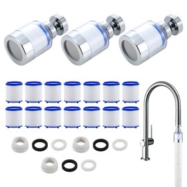 Pack of 3 Tap Filters, Filter for Tap, Pure Crystal Water Filter with 14 Filters and Adapters x 3 for Kitchen Sink, 360° Shower Filter, Bathroom at Home