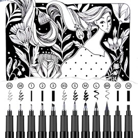 APOGO Calligraphy Pens, Black Calligraphy Set for Beginners, 12 Pack Fineliners Technical Drawing Pens, Calligraphy pens set for Calligraphy Book, Bullet Journal Accessories, Sketching, Illustration