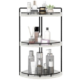 Dorhors 3-Tier Corner Bathroom Organizer Countertop for Storage,Vanity Tray,Wood Counter Organizer for Kitchen,Bathroom,Dresser (Rustic White)