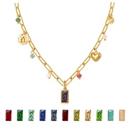 Sundurich Gold Birthstone Necklace for Women,14K Gold Plated Necklace,Dainty Red Blue Green Diamond Necklace 12 Month Birthstone Jewelry Birthday Gifts for Women February Birthstone Necklace