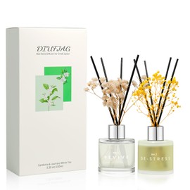 Jasmine White Tea Gardenia Bathroom Diffuser, 3.4 oz Reed Diffuser with Dried Flower for Small Place, Last up to 60 Days