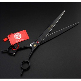 Purple Dragon 9.0" Black Twin Tails Upward Curved Blade Pet Grooming Scissors Dog Hair Cutting Shears with Bag for Professional Left Handed or Right Hand Pet Grooomer (Black Upward Curved)