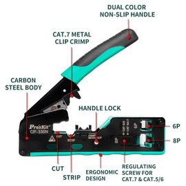 Pro'sKit Tool solutions CP-335N CAT.5/6/7 Modular Plug crimping Tool Parallel Crimping Action Force Saving 3 In 1 Cut/Strip/Crimp(CP-335N)