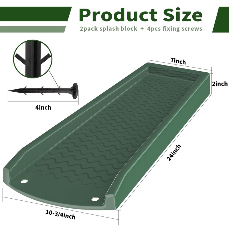 NAACOO 2 Pack Downspout Splash Block, 24" Rain Gutter Downspout