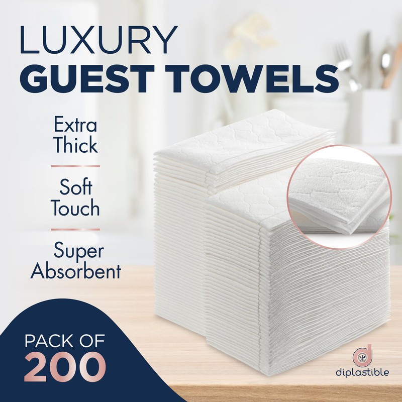 Disposable Guest Towels 200 Pack - White Napkins for Guest