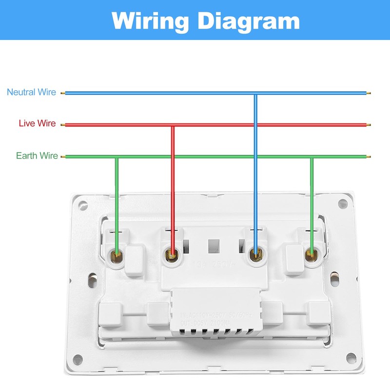 Electrical Double Switched Power Wall Plug Socket with Two USB