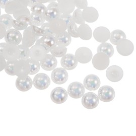 HARFINGTON 300pcs Flatback Pearls 8mm ABS Plastic Half Round Dome Imitation Pearls Craft Beads for DIY Craft Shoes Decorations Clothes Wedding Christmas Photo Frames, Bright White