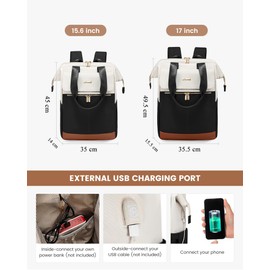 LOVEVOOK Backpack Womens, 15.6 inch Laptop Rucksack Bag for Ladies, Waterproof Daypacks for Office Teacher Nurse, School Bags with USB Port for Work University Travel Business, Beige Black Braun