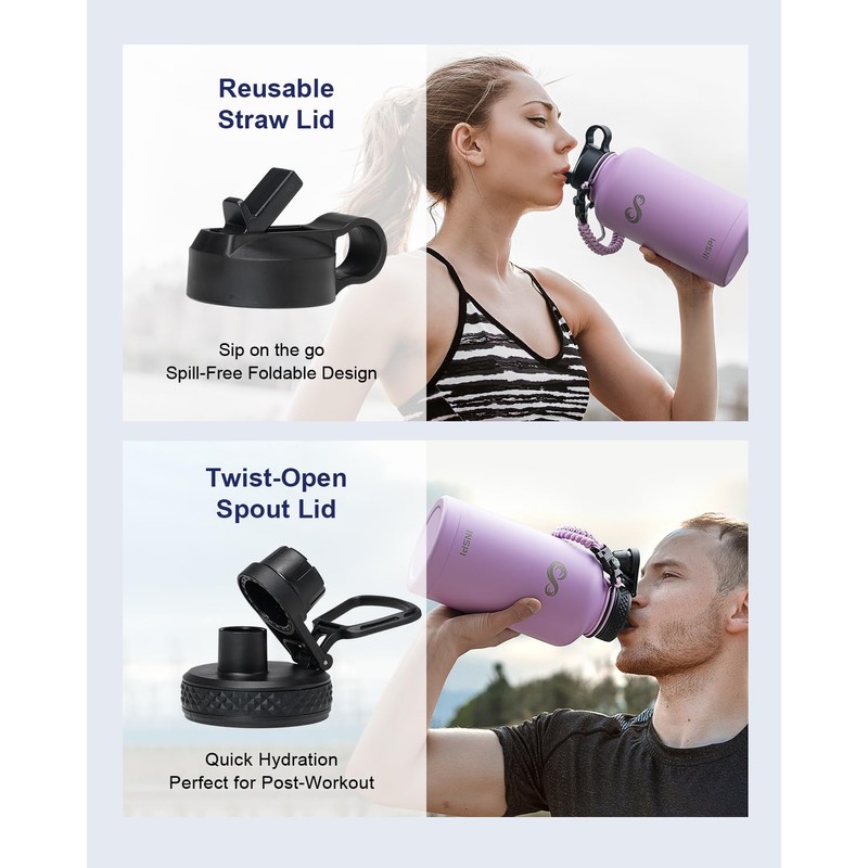 64oz Insulated Water Bottle with Paracord Handle, INSPI Half Gallon