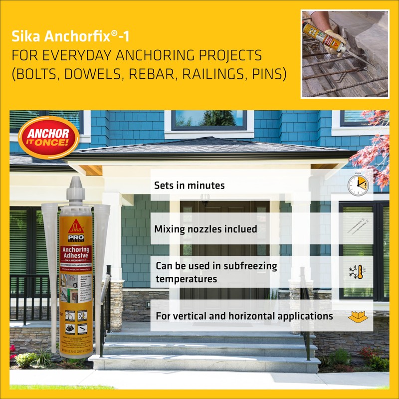 Sika AnchorFix®-1 High Strength Anchoring Adhesive, 10.1 fl oz, Gray