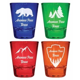 Aransas Pass Texas Souvenir 4-Pack Multicolor Engraved Round Shot Glasses Camping and Outdoors Set