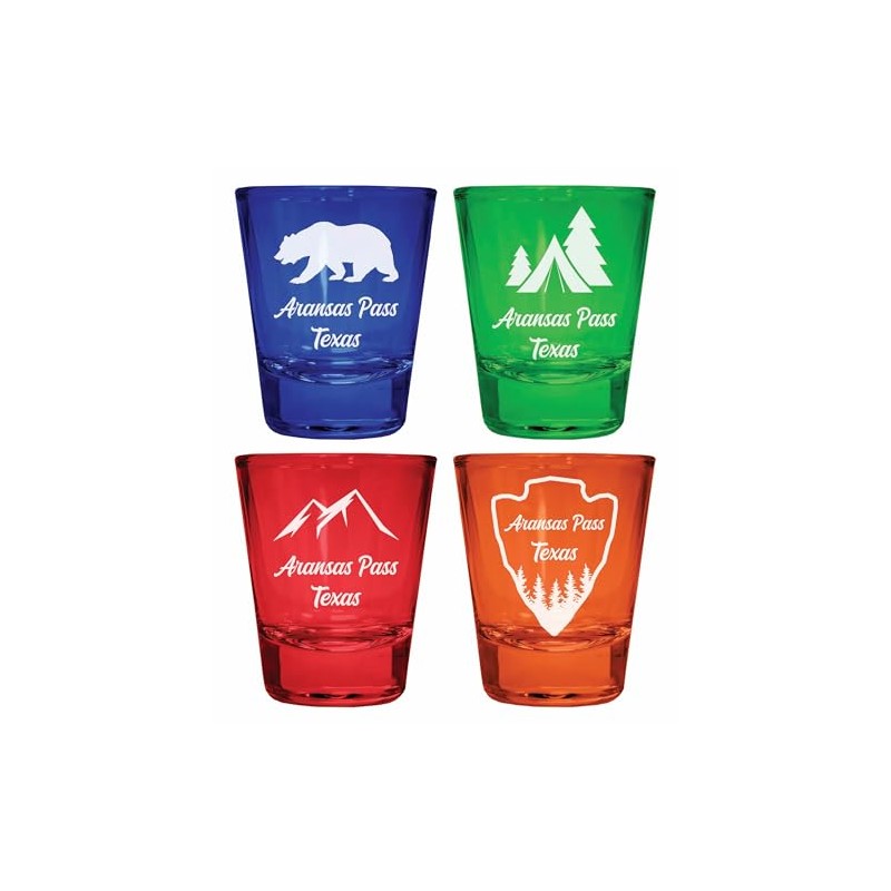 Aransas Pass Texas Souvenir 4-Pack Multicolor Engraved Round Shot Glasses