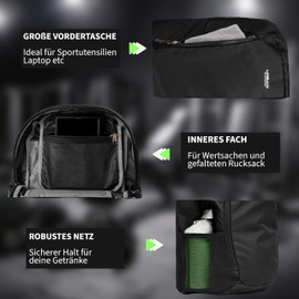 Urban Runners Active Daypack Ultralight Foldable 25L Backpack - Waterproof & Robust, Ideal for Fitness, Outdoor, Travel & Everyday Use - With Extra Velcro Strap for Maximum Versatility, black