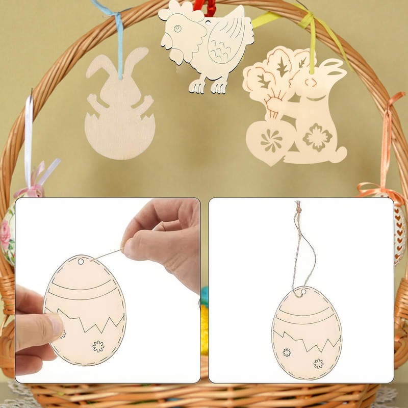 KSVFTB 40 Pcs Easter Crafts for Kids, Wooden Eggs, Wooden