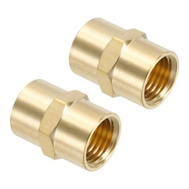 PATIKIL 1/4" x 1/4" Brass NPT Coupler, 2 Pack Female Hex Head Pipe Fitting Coupling for Home Plumbing Pipes Shower Head Bases Coupling, Gold