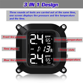 EOHMAK Motorcycle TPMS Wireless Tire Pressure Monitoring System with 2 External Sensors LCD Display Motorbike Tyre Temperature Alarm for Two-Wheeled Motorcycle Wireless TPMS