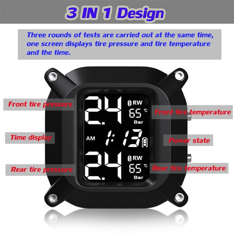 EOHMAK Motorcycle TPMS Wireless Tire Pressure Monitoring System with 2