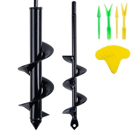CHANGEMOORE 8x30cm&4x22cm Auger Post Hole Diggers with 2 Sets of Seedling Tool and 100Pcs Planting Labels, Heavy Duty Fence Post Digger Tool, Earth Auger Drill Bit Set for Planting Bulbs Seedlings