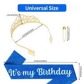 Araluky Blue Birthday Crown Adult Woman & Glitter Its My Birthday Sash for Women Birthday Tiara for Women Birthday Hat Birthday Girl Crown for Women Parties Favors Birthday Decorations