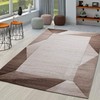 Modern Area Rug Bordered with Geometric Pattern in Brown Beige