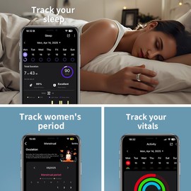LCD Display Smart Ring - Sleep Tracker Touch Control Ring with Heart Rate/Blood Oxygen/Step Counter, Wireless Charging Dock, 5ATM Waterproof Fitness Tracker, No Subscription Fee for iOS/Android