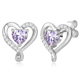 Zifeel Earrings for Women, 925 Sterling Silver Birthstone Heart Studs Earring for Girlfriend Wife, Anniversary Birthday Christmas Valentines Day Mother’s Day Gifts Jewelry for Women Wife Her Mom