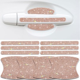 Gengki 10Pcs Car Door Handle Bling Rhinestones Stickers Universal Auto Door Handle Scratch Cover Guard Protective Film Pad (Champagne)
