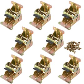 PINGEUI 8 PCS Foldable Support Bracket, 0-90 Degree Lock Extension Support with Screws, Heavy Duty Self-Lock Hinge for Wall Shelf, Table, Folding Workbench, 500 Lbs Loading Capacity, Gold