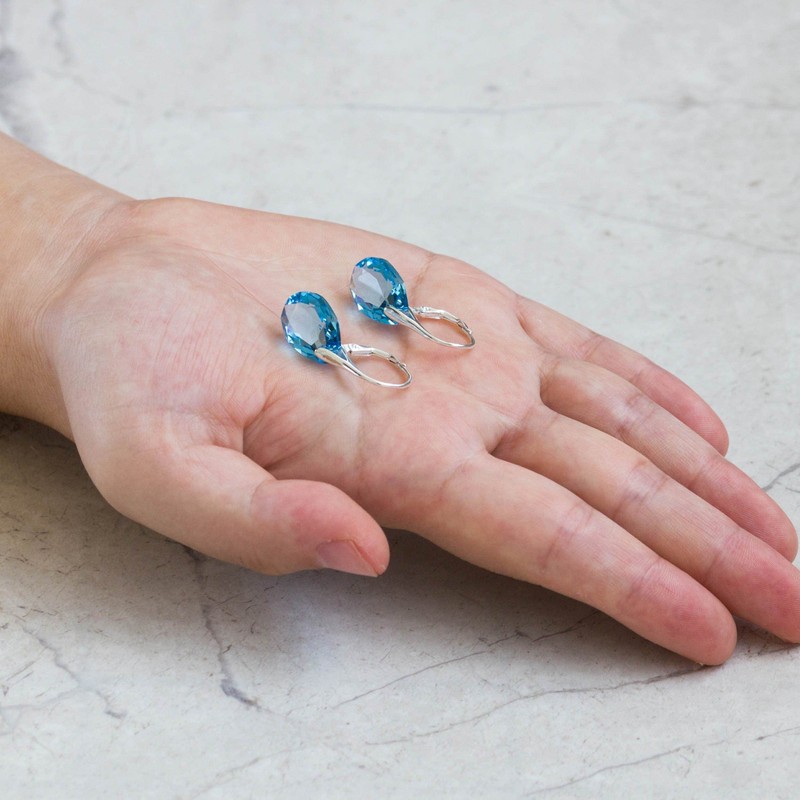 Philip Jones Sterling Silver Aquamarine Drop Earrings Created with Zircondia®