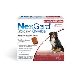 NexGard® (afoxolaner) Flea and Tick Protection for Dogs Oral Soft Beef Flavored Chewables, 60.1 to 121 lbs (Red Box) 3 Chews (3 Month Supply)