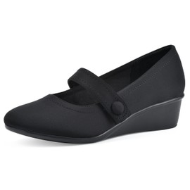 CLIFFS BY WHITE MOUNTAIN Women's Brightly Cushioned Mary Jane Wedge Heel, Black/Nylon, 7.5 W