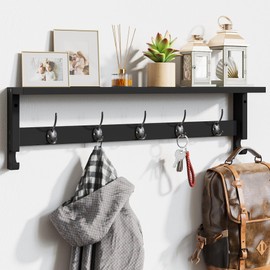AMBIRD Coat Rack Wall Mount, 35 Inch Large Coat Hooks Wall Mounted with 7 Dual Metal Hooks and 2 Side Hooks, Wall Hooks with Shelf in Entryway, Kitchen, Living Room, Bathroom, Bedroom (White)