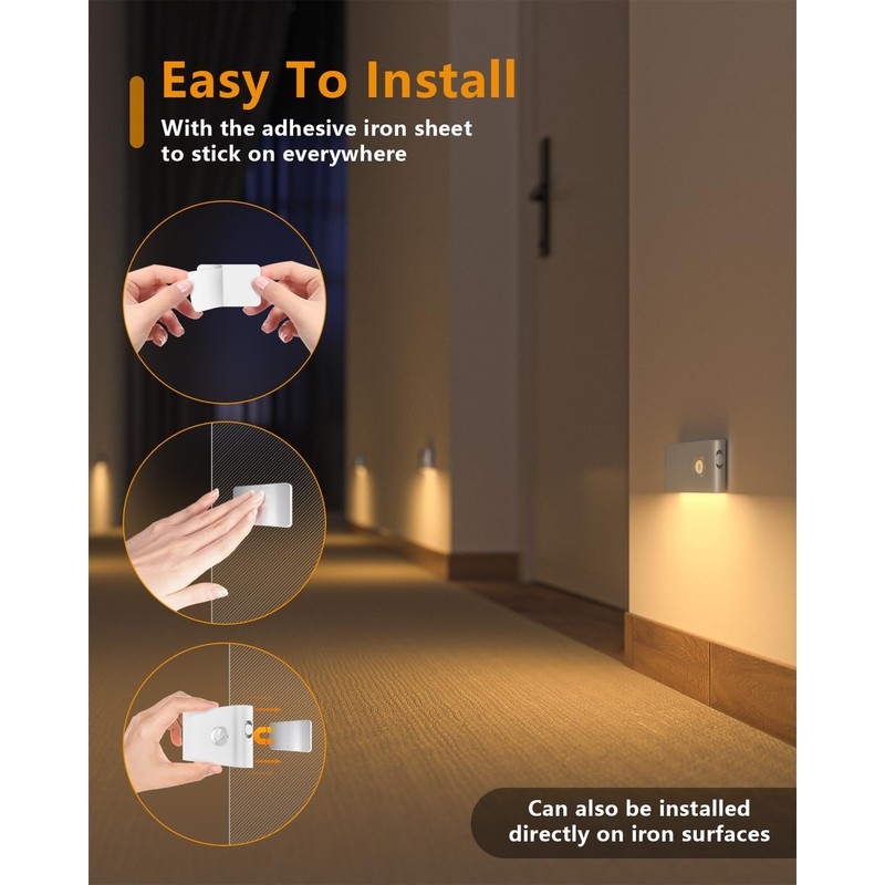 WILLED Motion Sensor Night Light, Rechargeable Stair Lights Indoor, Warm