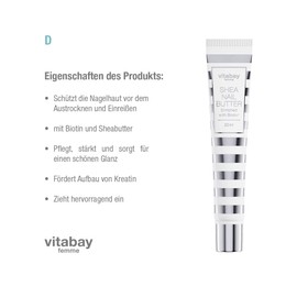 Vitabay Shea Nail Butter 2 x 20 ml • Nail Cream with Biotin/Vitamin H Against Brittle Nails and Cracked Cuticles