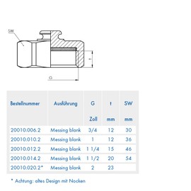 ABA Beul 20010.010.2 Hexagonal Cap with Chain and EPDM Disc, Internal Thread 1 Inch, Brass