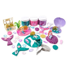 Sensationally OT Mermaid Sensory Dough Kit (3 Jars) Non-Toxic Dough with Cutters, Stampers, Coins, Pearls, Seahorses, Starfish, Treasure Box - Perfect Creative Play and Gift for Kids & Toddlers