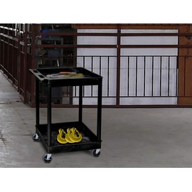Offex 37.5"H Mobile Multipurpose Utility Tub Cart with 2 Shelves and Push Handle - Black, Great for Warehouse, Garage and More