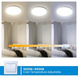 OTREN OTREN LED Deckenlampe Flach 2400LM, Rund Badlampe 3000K-6000K, Deckenleuchte Panel fr Bad Schlafzimmer Flur Kche Wohnzimmer Balkon, ?30CM, IP44