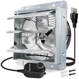 Hiorucet 12 Inch Wall Mounted Shutter Exhaust Fan for Garage, Greenhouse, Shop, Attics, Chicken Coop, Basement, High Performance Low Noise Louvered Exhaust Fan with Speed Controller and Power Cord Kit