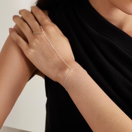 IEFWELL S925 Sterling Silver Hand Chain Bracelet for Women - Dainty Finger Rings Bracelets Hand Cable Chain for Women, Sterling Silver Jewelry Gifts for Women