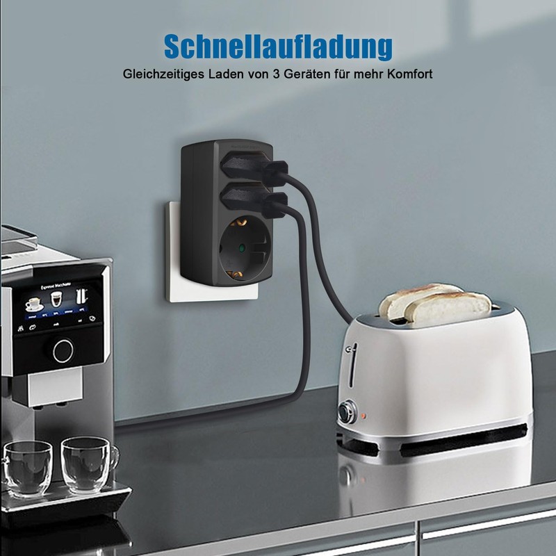 EXTRASTAR Multi-socket 3-way socket adapter, 2 Euro + 1 Schuko